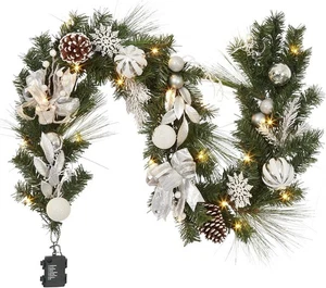 LinTimes Christmas Garland with 20 LED Lights, 6 FT Pre-lit Silver White Xmas... - Picture 1 of 7
