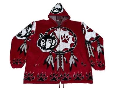 Suéter con Capucha Artesanias Tuntaquimba Para Hombre XL Lana Lobo Rojo Cremallera Completa De Colección Foto 1 de 4