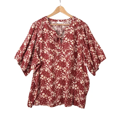LC Lauren Conrad Mujer Ligero Boho Top Talla 3X Rojo Floral Corbata Cuello en V Hada Foto 1 de 4