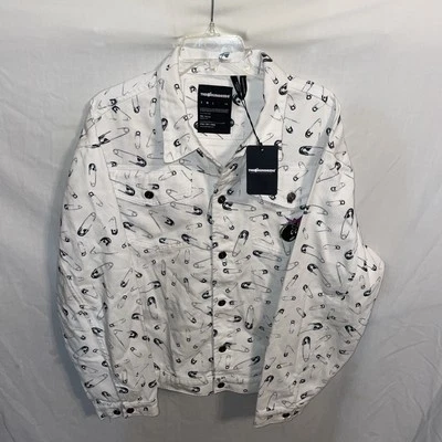 Chaqueta de mezclilla para hombre The Hundreds talla XL blanca con motivo de prendedor de seguridad ropa de calle nueva con etiquetas Foto 1 de 4