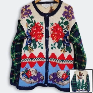 Cardigan vintage The Eagle's Eye donna 1991 lana lavorato a mano maglione nonna grande L - Foto 1 di 10