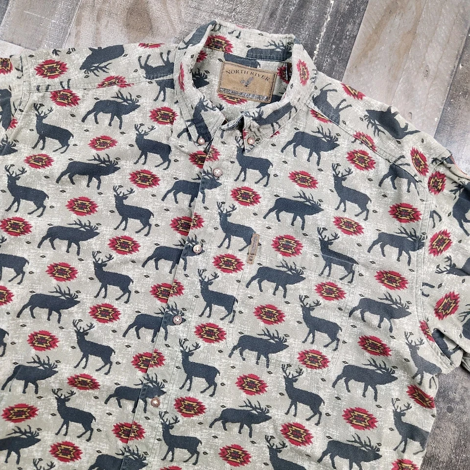 Camisa Para Hombres North River Outfitters Talla 2XLT Estampado Animal Azteca Botón Delantero Foto 1 de 4