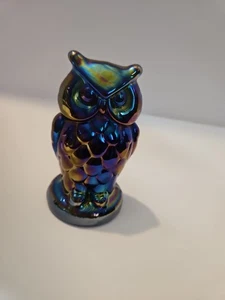 MOSSER Glass 3.75" Owl Figurine Paperweight Carnival Iridescent - Picture 1 of 18