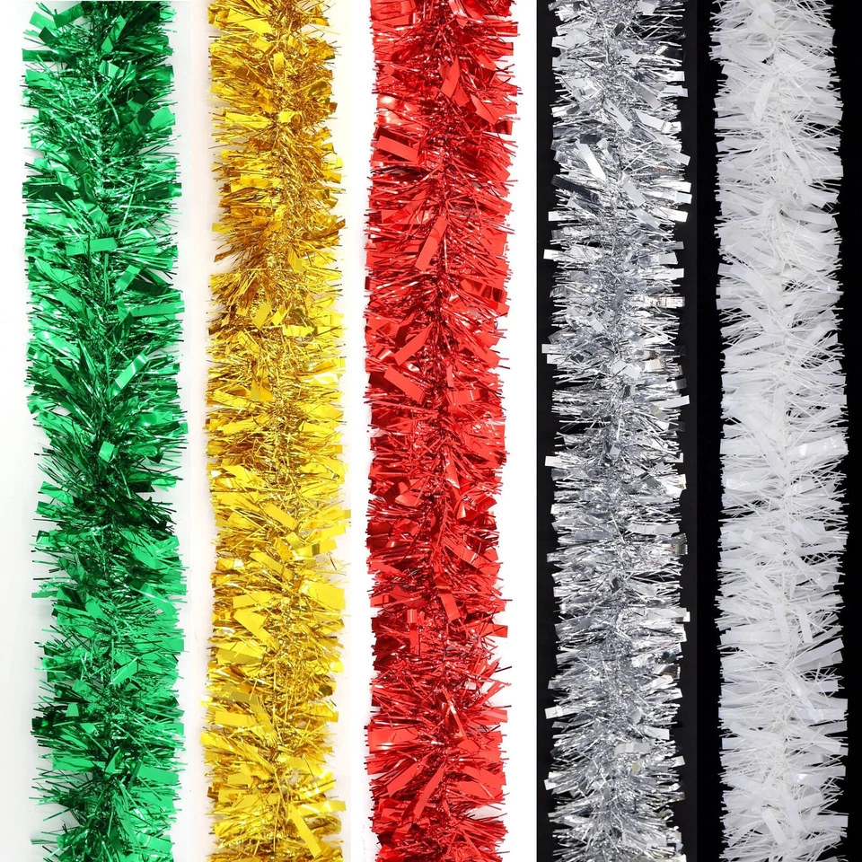 12m Christmas Tinsel Garland (4m x3) Xmas Tree Decoration Thick Metallic Full - image 1 of 1
