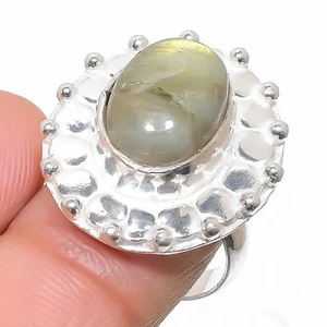 Pietra Labradorite Artigianale Argento Sterling 925 Gioielli Anello Misura 7 - Foto 1 di 5