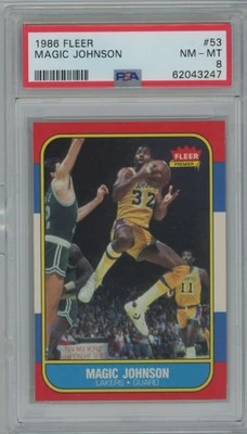 1986-87 FLEER MAGIC JOHNSON PSA 8 LOS ANGELES LAKERS #53 - Image 1 of 2