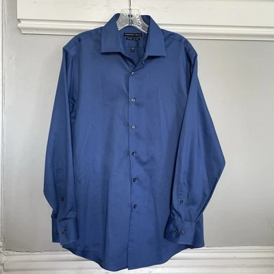 Camisa Geoffrey Beene ajustada sin hierro azul para hombre 15 32/33 manga larga abotonada Foto 1 de 4