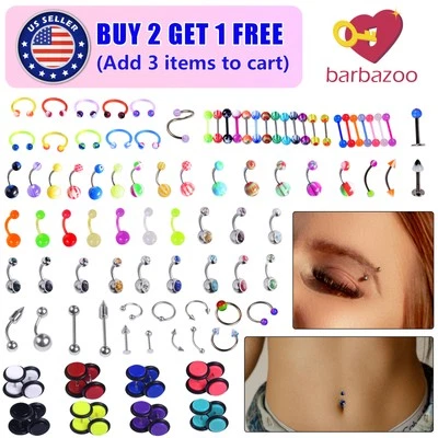 Kit de 7-105 piezas anillos para nariz anillo lengua vientre tachuelas para labios piercing corporal joyería 14G 16G Foto 1 de 4