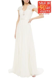 RRP€1495 CATHERINE DEANE Silk Maxi Wedding Gown UK10 US6 IT42 M Beaded Gathered - Picture 1 of 10
