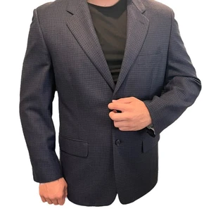 Blazer Club Room vintage taglia L/42S pied de poule blu cobalto nero pura lana - Foto 1 di 13