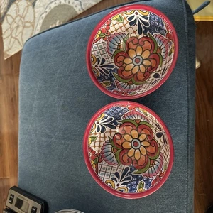 2 Prepara Taco Party Red Bowls  Multi Color Festive Pattern New - Picture 1 of 4