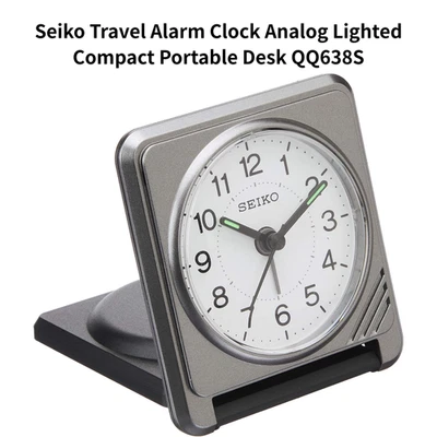 Reloj despertador de viaje Seiko analógico iluminado compacto escritorio portátil QQ638S A Foto 1 de 4