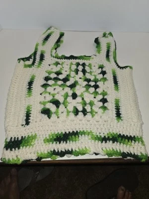 Vtg 60's 70's Homemade Hand Knitted Ivory Crochet Open Front Vest Hippie Boho M - Image 1 of 4