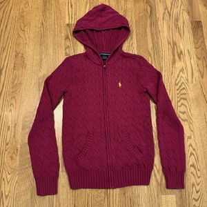 Ralph Lauren Sport Cable Tejido Cremallera Sudadera con Capucha Cárdigan Suéter Mujer’s Medio Rosa - Imagen 1 de 9