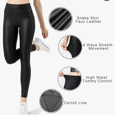 Leggings retro gong negros de imitación de cuero para mujer talla M cintura alta elásticos pantalones ajustados Foto 1 de 4