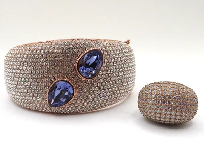 ANILLO Y PULSERA VINTAGE "AKKAD" Y "JEAN DOUSSET" con DIAMANTES DE IMITACIÓN BLANCOS Y MORADOS Foto 1 de 4