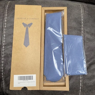 Gollate Mens Solid Linen Self Tie and Pocket Square Set Harbour Blue - Image 1 of 4