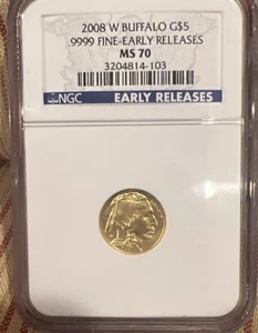 2008 W Buffalo $5 Dollar Early Release MS 70 NGC US American 9999 Fine Gold Coin - Picture 1 of 2