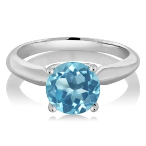 2.55 Cttw 8MM Swiss Blue Topaz 925 Sterling Silver Solitaire Engagement Ring - Picture 1 of 29