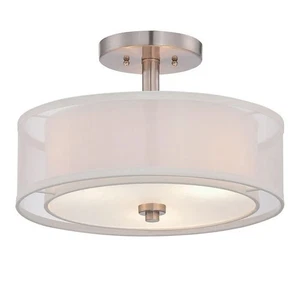 Semi Flush Mount Ceiling Light, Minka Lavery #4107-84, Parsons Brushed Nickel - Picture 1 of 4