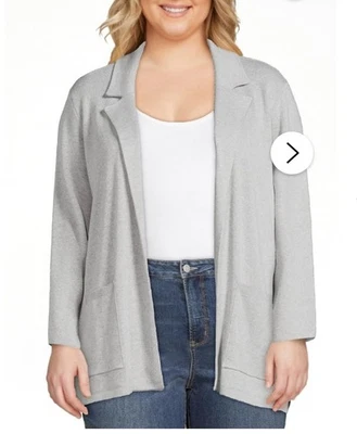 Terra & Sky 女式大码针织西装外套 0X 灰色口袋 — 第 1/4 张图片