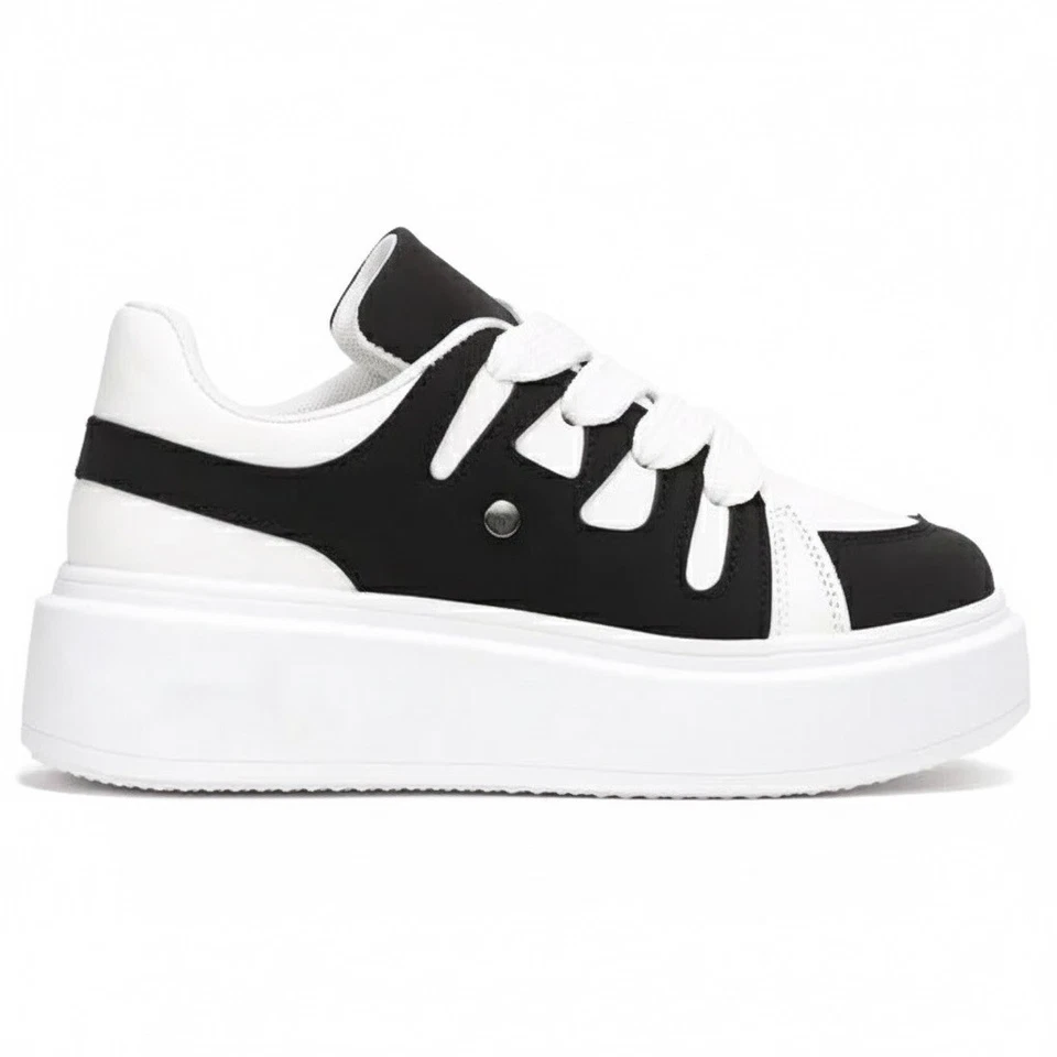 PERMANI Damen Schnürung Turnschuhe Klassische Sneaker Freizeitschuhe Almeida Schwarz