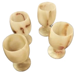 Set of 4 Vintage Solid Onyx Marble Goblets/ Wine glasses Stoneware 200ml - Picture 1 of 1