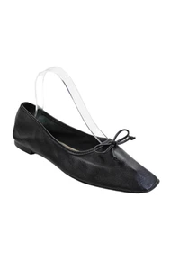 Schuts Womens Slip On Square Toe Bow Ballet Flats Black Leather Size 7 - Foto 1 di 6