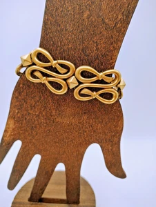 Vintage Monet goldfarbenes Armband Doppelfliege Stil Kettenglied signiert 7" - Bild 1 von 9