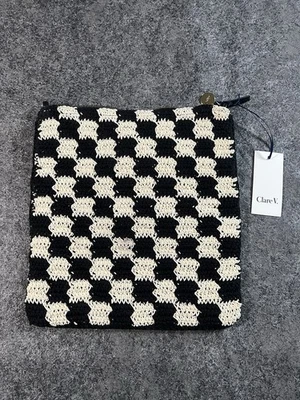 Clare V Foldover Clutch Black and Cream Crochet Checker Bag NWT W/ Tabs No Strap - Image 1 of 4
