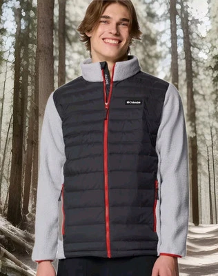 Mens Columbia Juniper Peak Hybrid 590 TURBO DOWN PUFFER Jacket Small Black Gray - Image 1 of 4