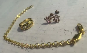 LOTE DE JOYAS PARA DAMAS #66-14k GF Pulsera, Bonito Anillo y Pendientes de Lujo - Imagen 1 de 4