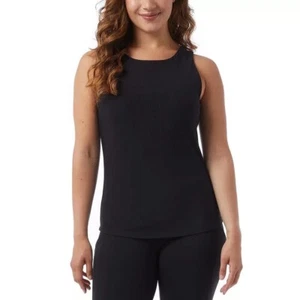 32 Degrees Cool Women's Soft Ribbed Fabric with Built-In-Bra Top, Black, L - Picture 1 of 3