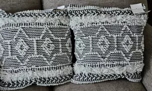 Gray & White Texture Fringed 20" x 20" Outdoor Pillows by Dave & Jenny Marrs (2) - Picture 1 of 15