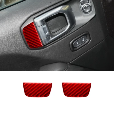 Cubierta de manija de puerta delantera de fibra de carbono roja para Jeep Wrangler JL Gladiator Foto 1 de 4