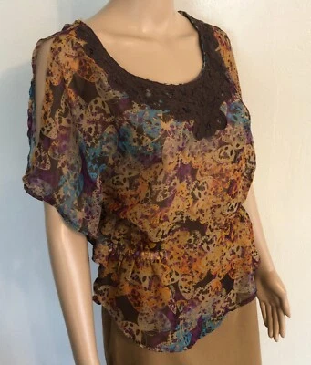 Blusa Sombra de Ojos Gasa Talla Pequeña Manga Dolman Hada Gitana Hippie Foto 1 de 4