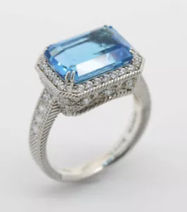 Judith Ripka Blue Topaz Sterling Silver Ring, Size 9.5 - Picture 1 of 6