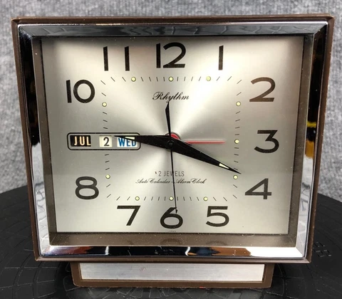 Rhythm Alarm Clock 2 Jewels Auto Calendar No. 51065 | Japan MCM Retro Vintage Cover