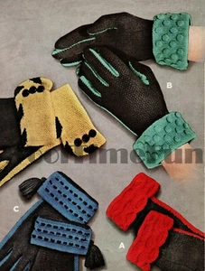 Knitting Pattern Vintage 1940s/50s. 4 x Cuff Design Gloves With Coloured Gussets - Picture 1 of 1