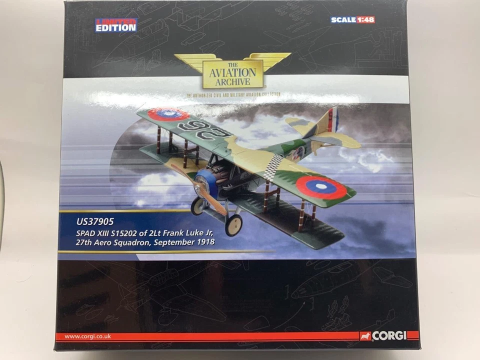 Corgi Wwi Spad Xiii S15202 2Lt Frank Luke Jr 27Th Aero Sqn 1918 Us37905 1/48 - Immagine 1 di 2
