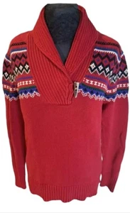 LRL Lauren Ralph Lauren Women's Shawl Collar Fair Isle Cotton Knit Sweater Sz M - Picture 1 of 8