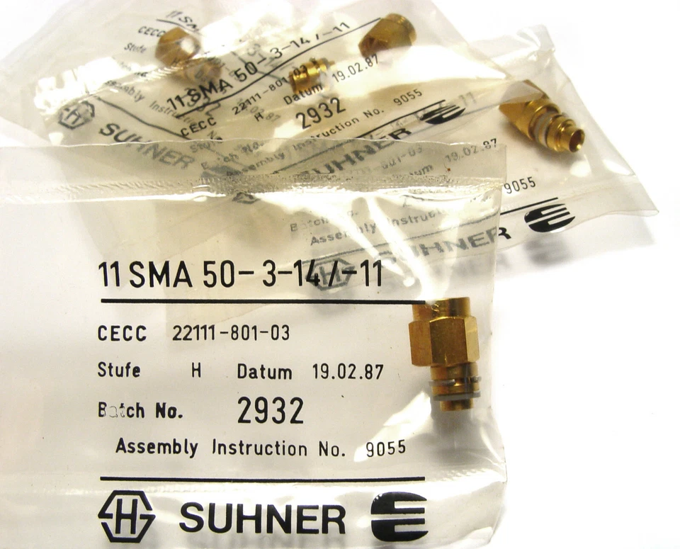 8x Huber+Suhner Hülse / Stecker-Teil 11 SMA 50-3-14/-11, 50 Ohm, NOS - Bild 1 von 1