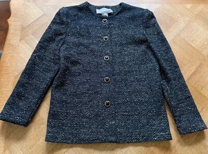 Vintage Castleberry Black & Gold Knit Jacket w/Black Enamel Buttons Size 8 - Picture 1 of 4