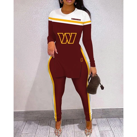 Washington Commanders 2PCS Women High Slit T Shirt High Waist Legging Yoga Pants Cover