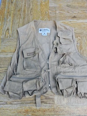 Columbia PFG Fishing Vest Mens XL Tan Outdoor Fisherman&Fly Fishing Flies Tr7#61 - Image 1 of 4