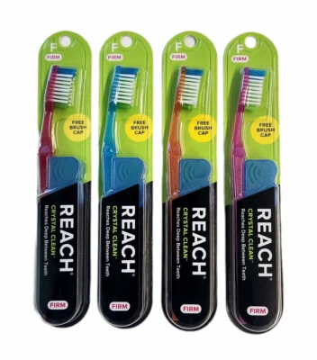 4 Reach Toothbrush Crystal Clean FIRM Bristles Hard Toothbrushes with free Caps - Image 1 of 2