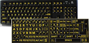 PEGATINA TECLADO INGLÉS EE. UU. LETRAS GRANDES NEGRO-AMARILLO LETRAS - Imagen 1 de 7