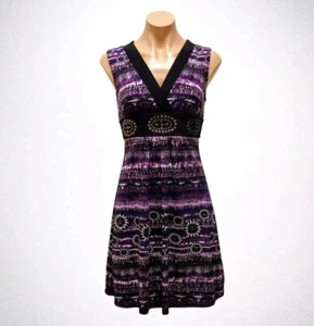BCX Size XS Purple Tie-Dye V-Neck Sleeveless Dress Embellished Empire Waistband - Picture 1 of 7