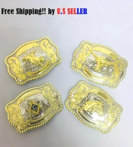 WESTERN BETENDER COWBOY RODEO FREIMAURER STIER PFERDEKOPF LANG GOLD Hebillas Vaqueras - Bild 1 von 6