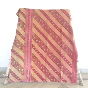 Art Kantha Twin Quilt Handmade Vintage Reversible Blanket Cotton Bohemian Throw - Picture 1 of 4